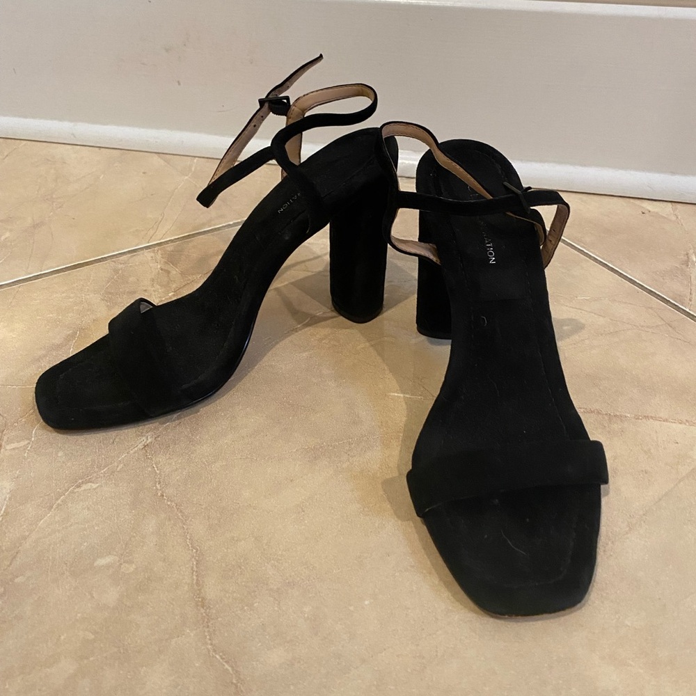 BCBG suede block heel with ankle strap